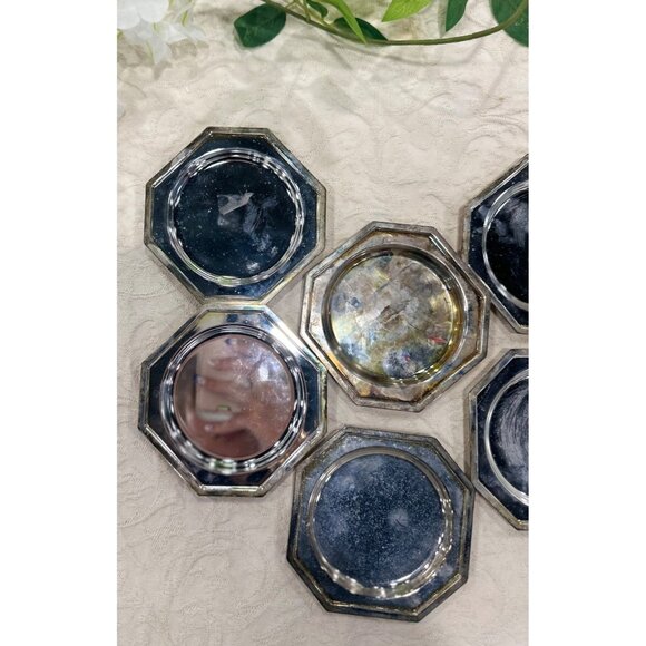 Set Of 6 Godinger Silver Coasters Octagonal Shape Silver-Plated Unpolished - Picture 2 of 5